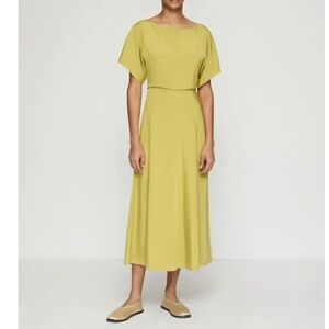 Lafayette 148 butterfly stretch ecru green silk midi long dress NWOT size 6